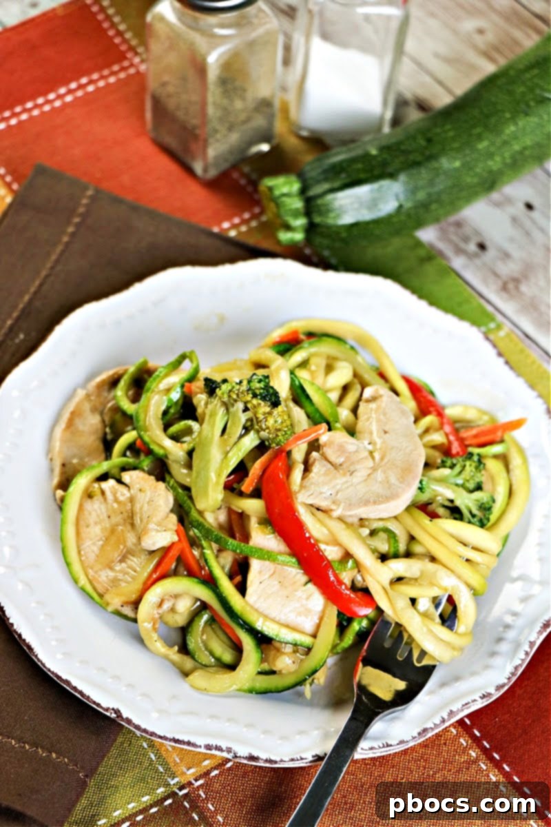 Wholesome Chicken Zoodle Stir-Fry 2 Low-Carb Chicken Zoodle Lo Mein - A healthy takeout copycat