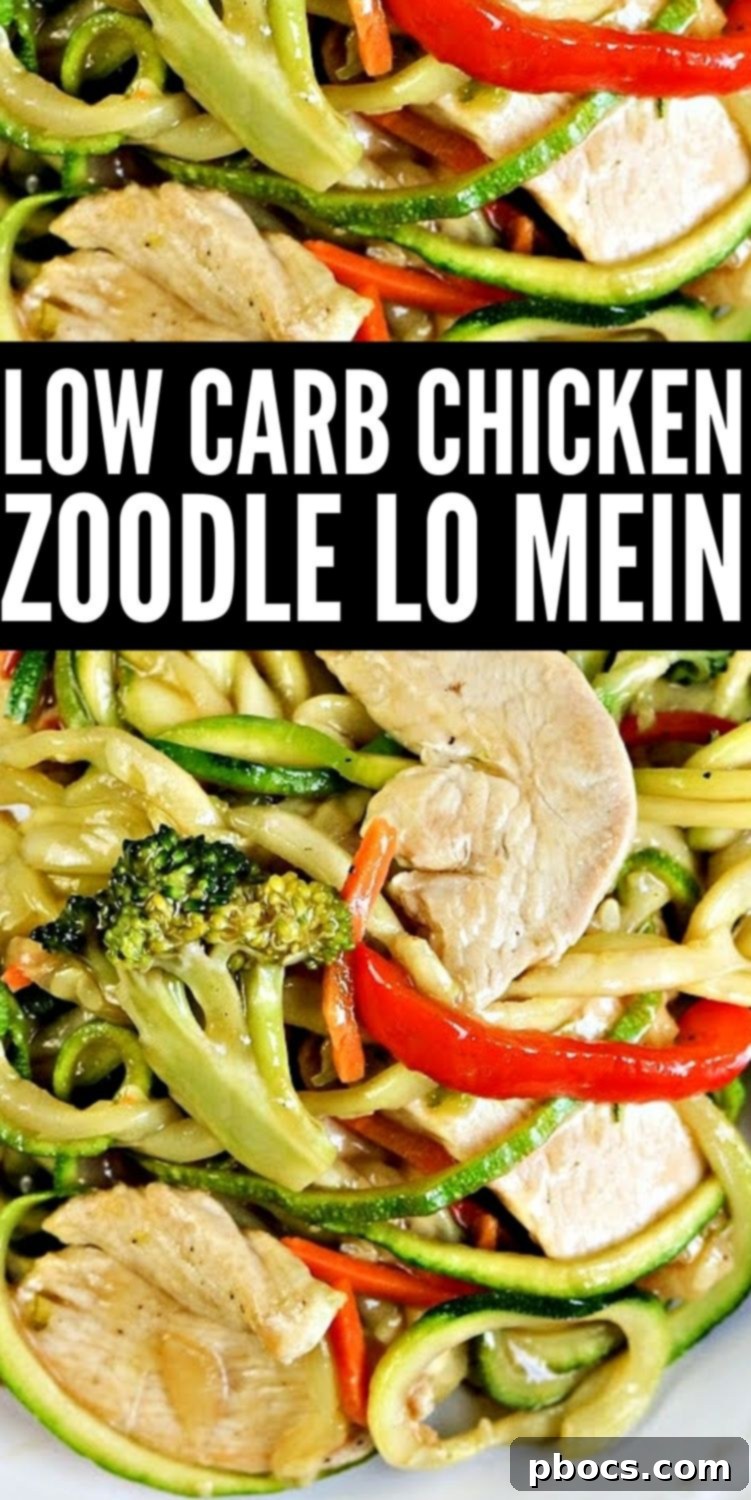 Wholesome Chicken Zoodle Stir-Fry 13 Pin-friendly image for Low-Carb Chicken Zoodle Lo Mein with keto hashtags