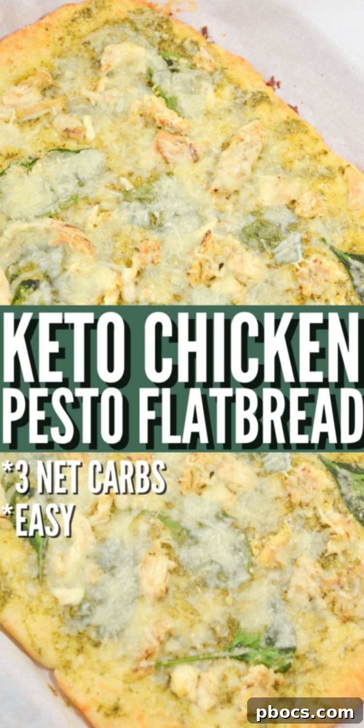 Keto Chicken Pesto Flatbread: A perfect low-carb meal for quick lunches or dinner. #ketochickenpestoflatbread #chickenpestoflatbread