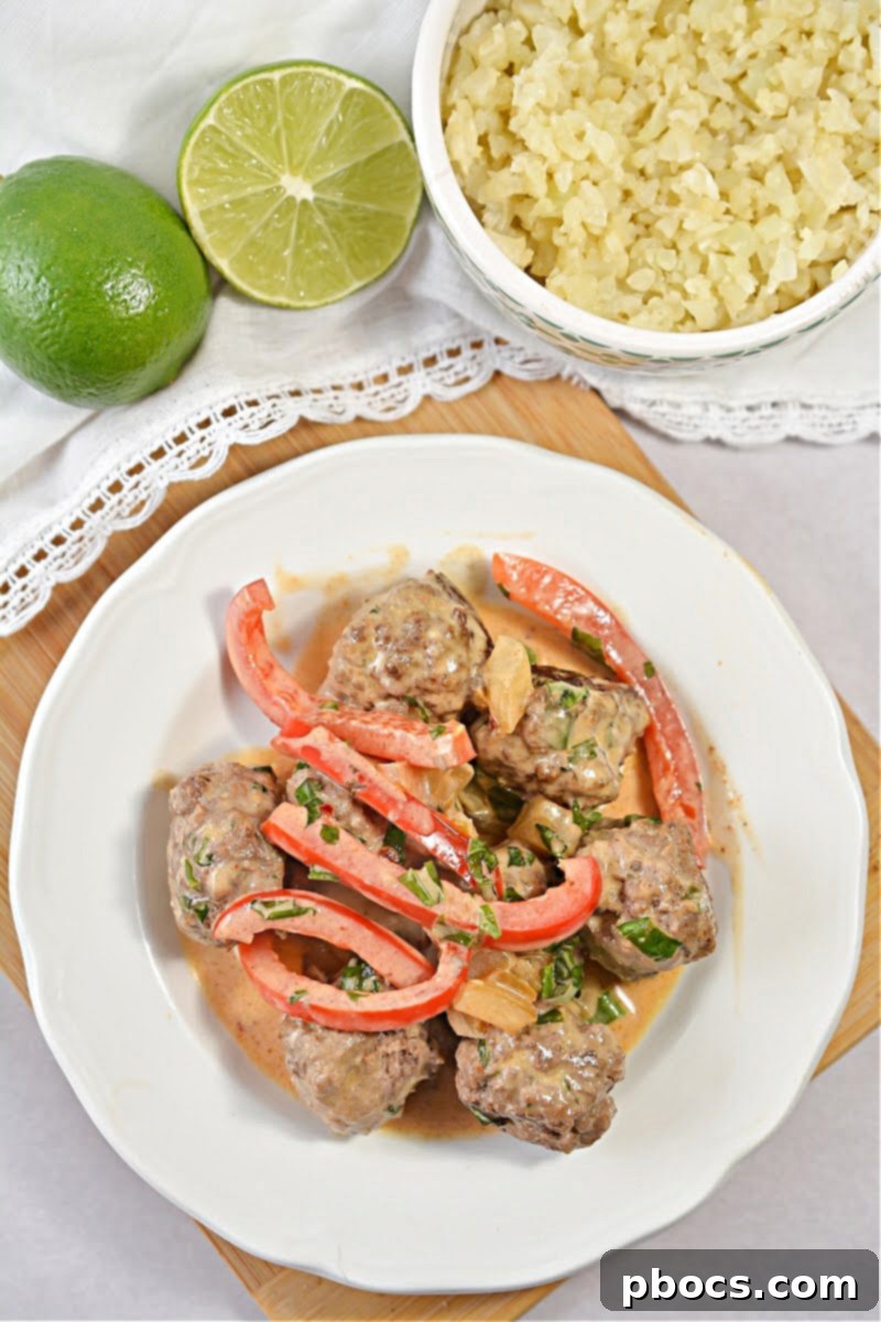 Spicy Keto Thai Meatballs 7 Keto Thai Meatballs served with a side dish