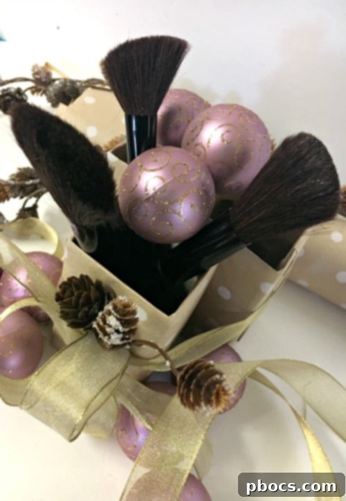 Finished DIY Makeup Brush Holder with Brushes