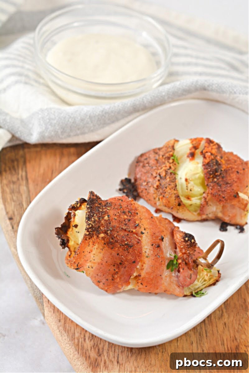 Savory Keto Bacon-Wrapped Cabbage 5 Air fryer option for crispy Keto Bacon Wrapped Cabbage