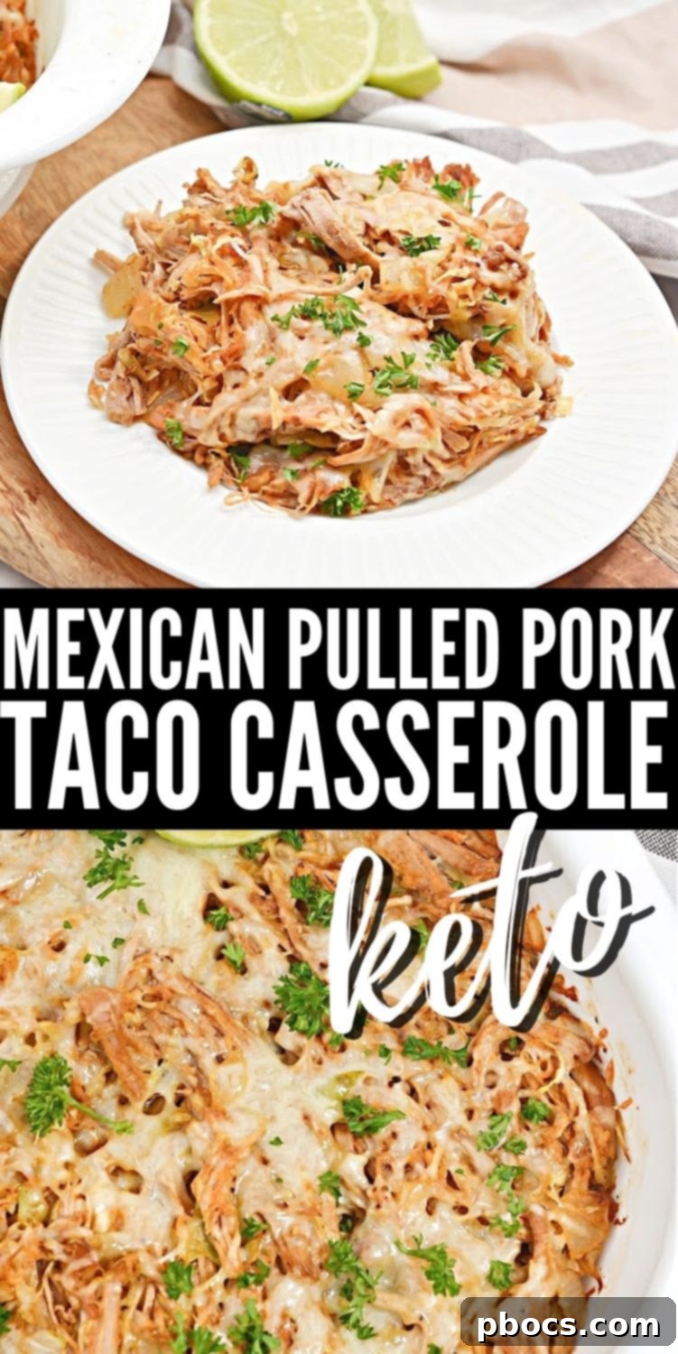 Keto Fiesta Pulled Pork Taco Casserole 16 Pin for later: Keto Mexican Pulled Pork Taco Casserole #ketomexicanpulledporktacocasserole #mexicanpulledporktacocasserole
