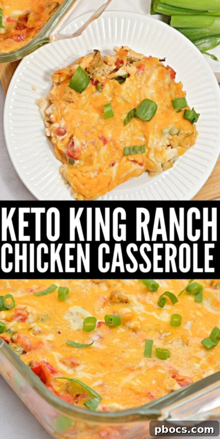 Keto King Ranch Chicken Casserole, a perfect low-carb, gluten-free dinner solution. Pin this recipe!