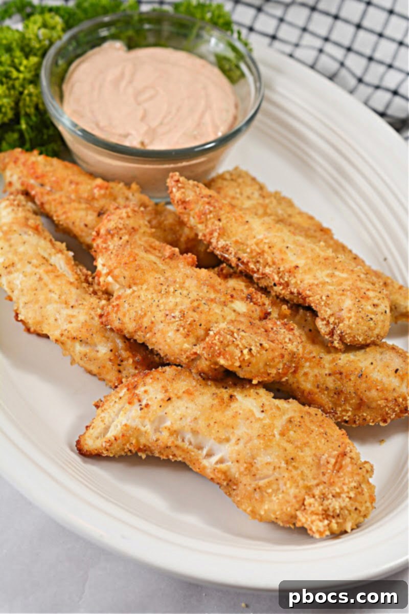 Crispy Keto Cajun Air Fryer Chicken Strips with dipping sauce