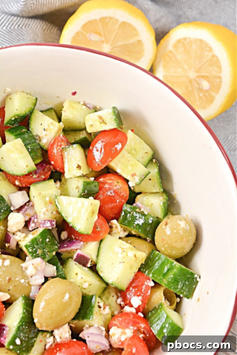 Vibrant Keto Greek Cucumber Salad with fresh vegetables and feta cheese