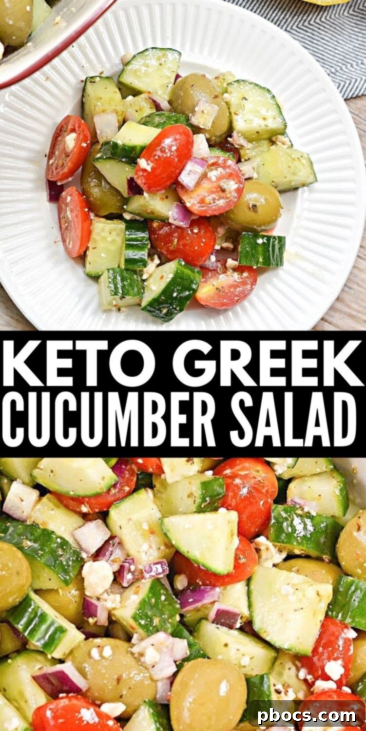 Pin-worthy image of Keto Greek Cucumber Salad for Pinterest