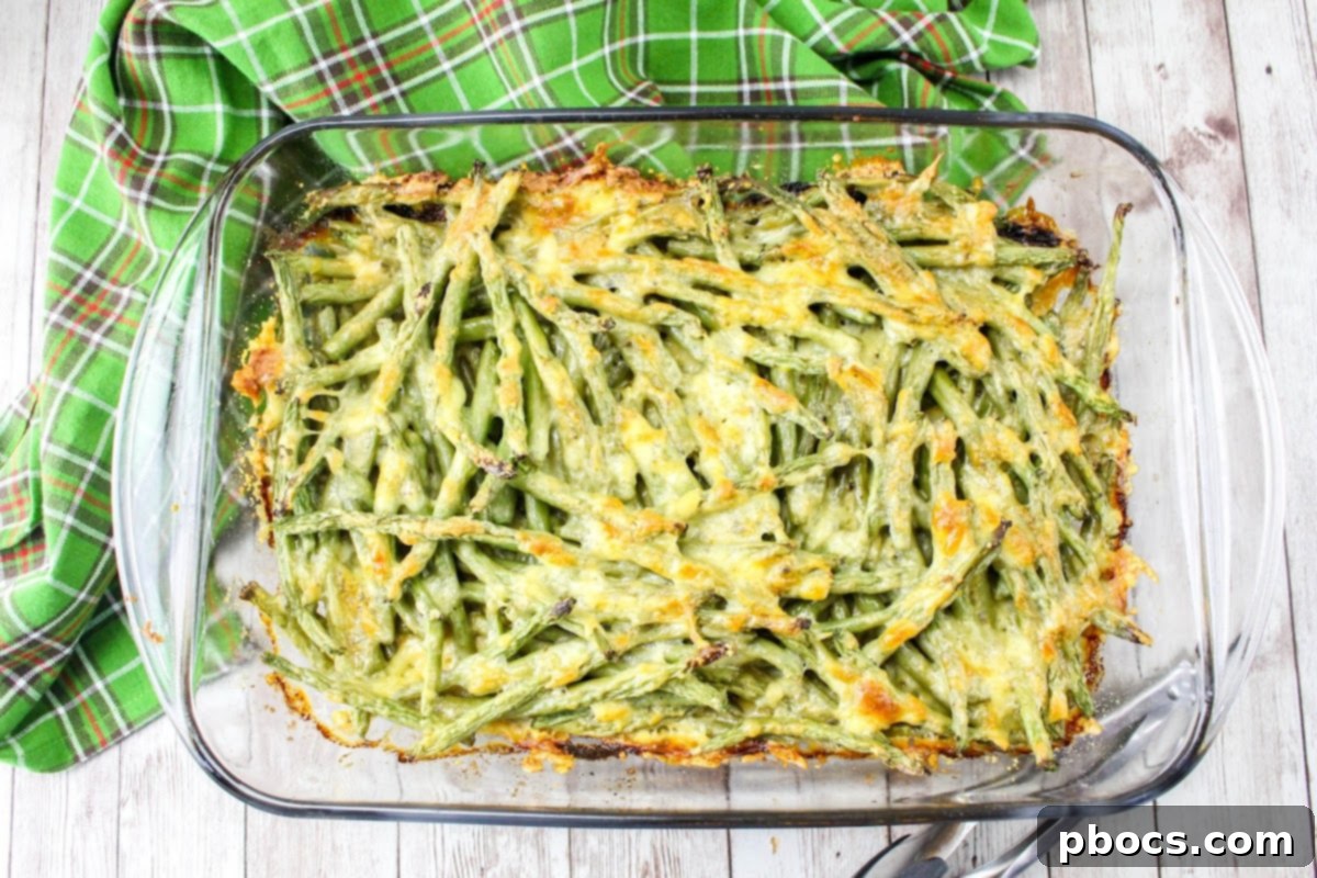 Creamy Keto Green Bean & Cheese Bake 3 Creamy Low-Carb Cheesy Green Bean Casserole fresh from the oven