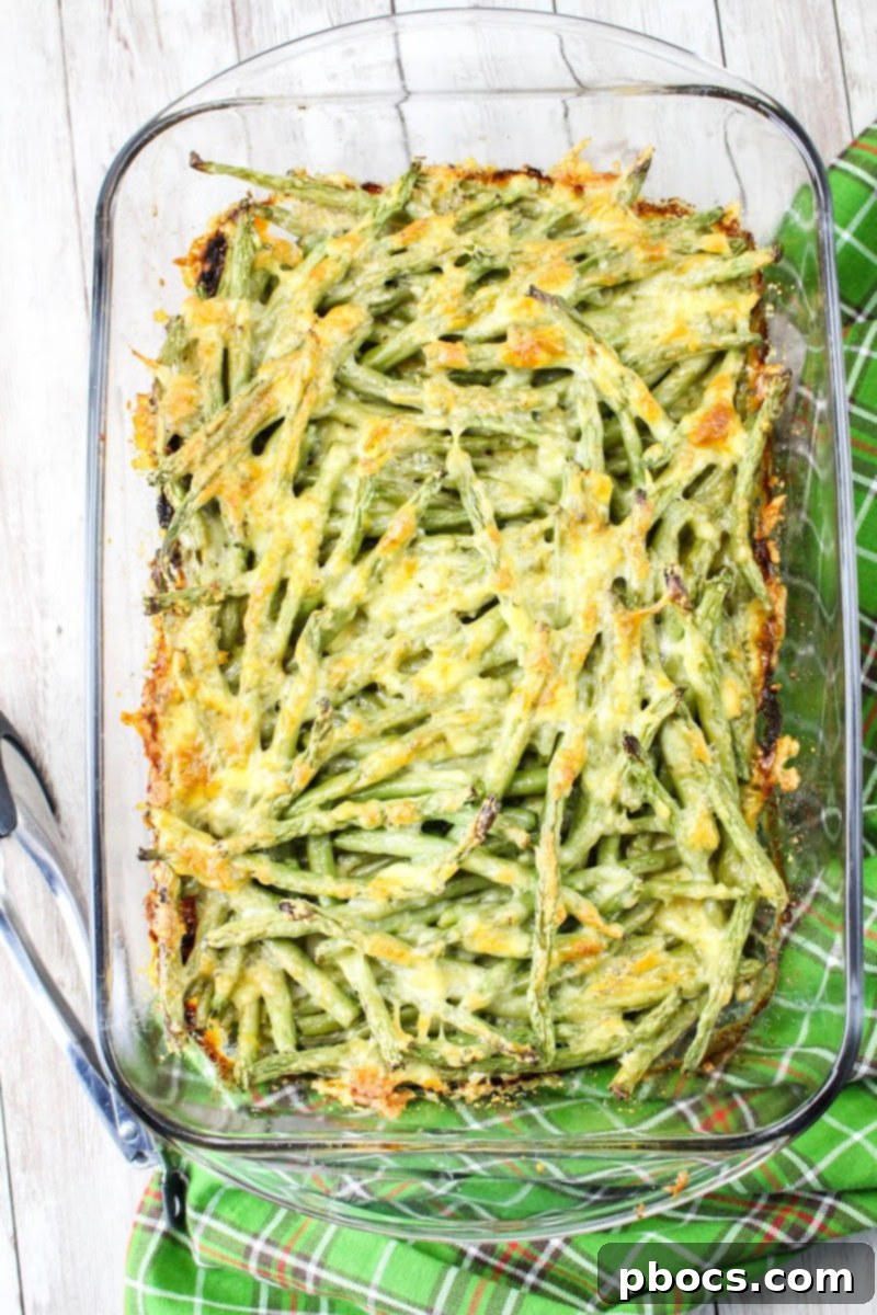 Creamy Keto Green Bean & Cheese Bake 4 Close-up of bubbling Keto Cheesy Green Beans