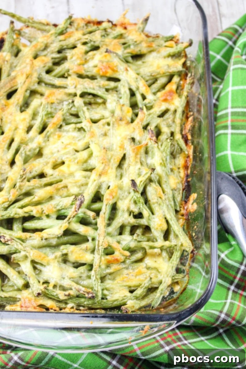 Creamy Keto Green Bean & Cheese Bake 6 Cheesy Green Bean Casserole with cooked bacon or chicken added