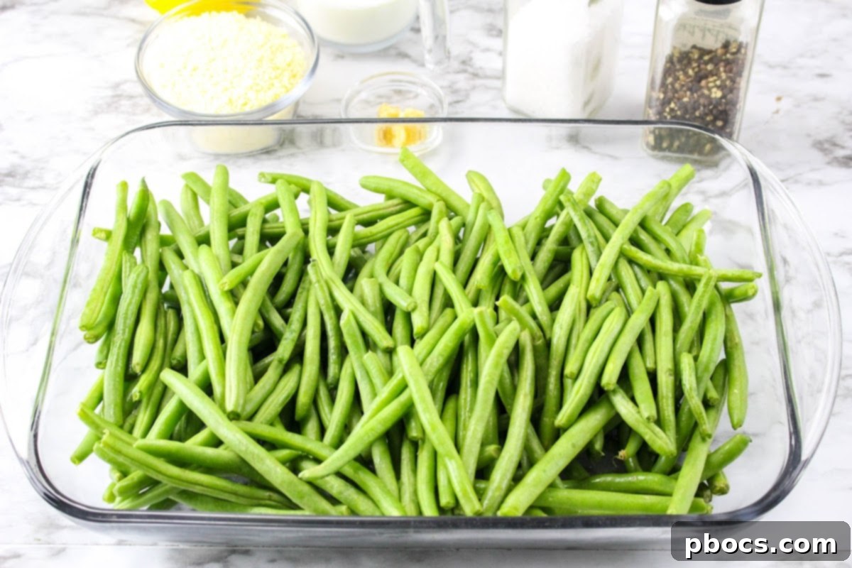 Creamy Keto Green Bean & Cheese Bake 7 Fresh green beans ready for Cheesy Green Bean Casserole