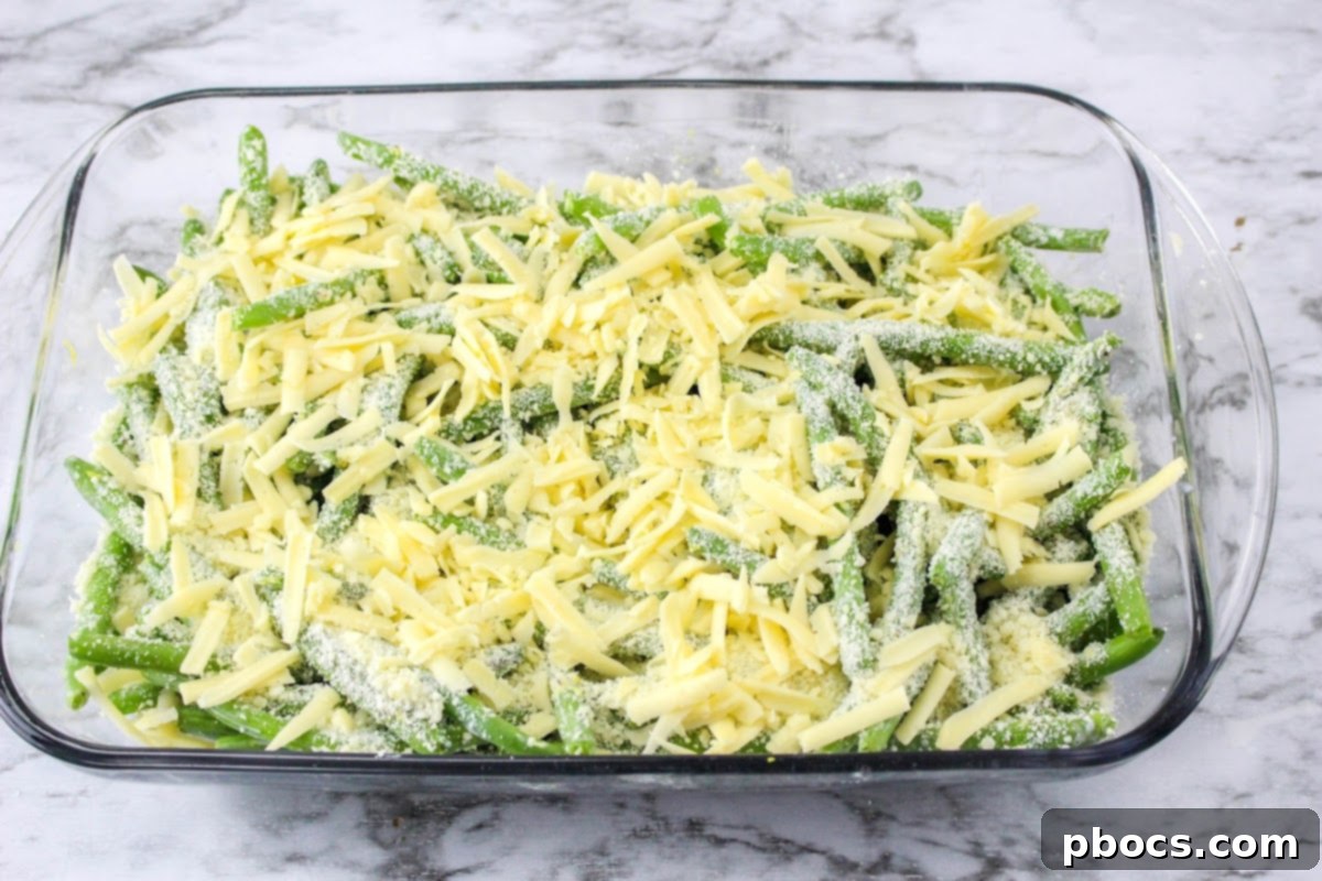 Creamy Keto Green Bean & Cheese Bake 9 Green beans mixed with cream, garlic, lemon zest, salt, and pepper