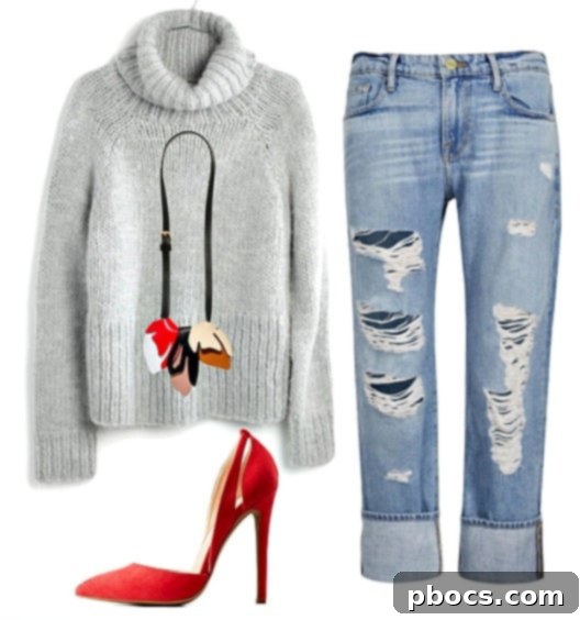 Close-up of a woman in an oversized knit sweater, demonstrating how to style a chunky sweater with a modern flair