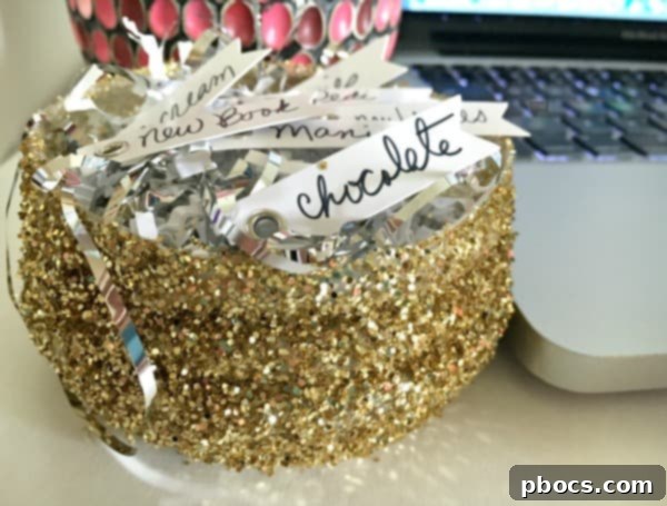 Completed DIY Glitter Bowl filled with rewards