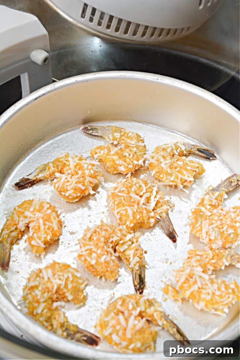 air fryer Coconut Shrimp coated and ready to cook