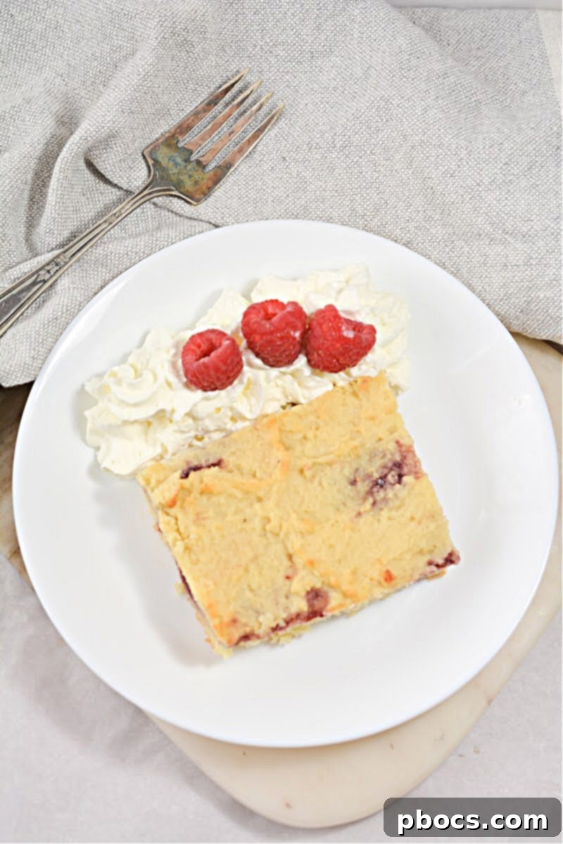 Keto Raspberry Swirl Cake Bars with a vibrant raspberry jam swirl.
