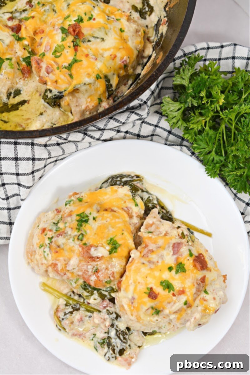 Addictive Creamy Keto Skillet Chicken 4 Creamy Skillet Keto Crack Chicken bubbling in a skillet, ready for baking