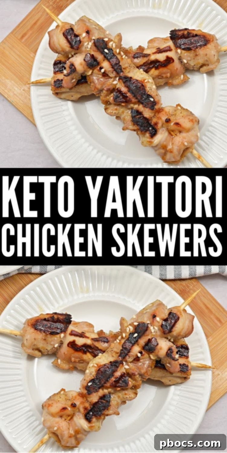 Sticky Keto Chicken Yakitori Skewers 8 Appetizing image of Keto Yakitori Chicken Skewers, perfect for a low-carb diet