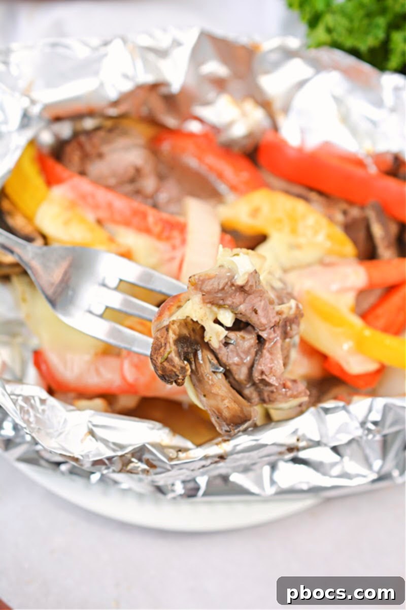 Individual Keto Philly Cheesesteak Foil Packets, perfect for single servings or meal prepping