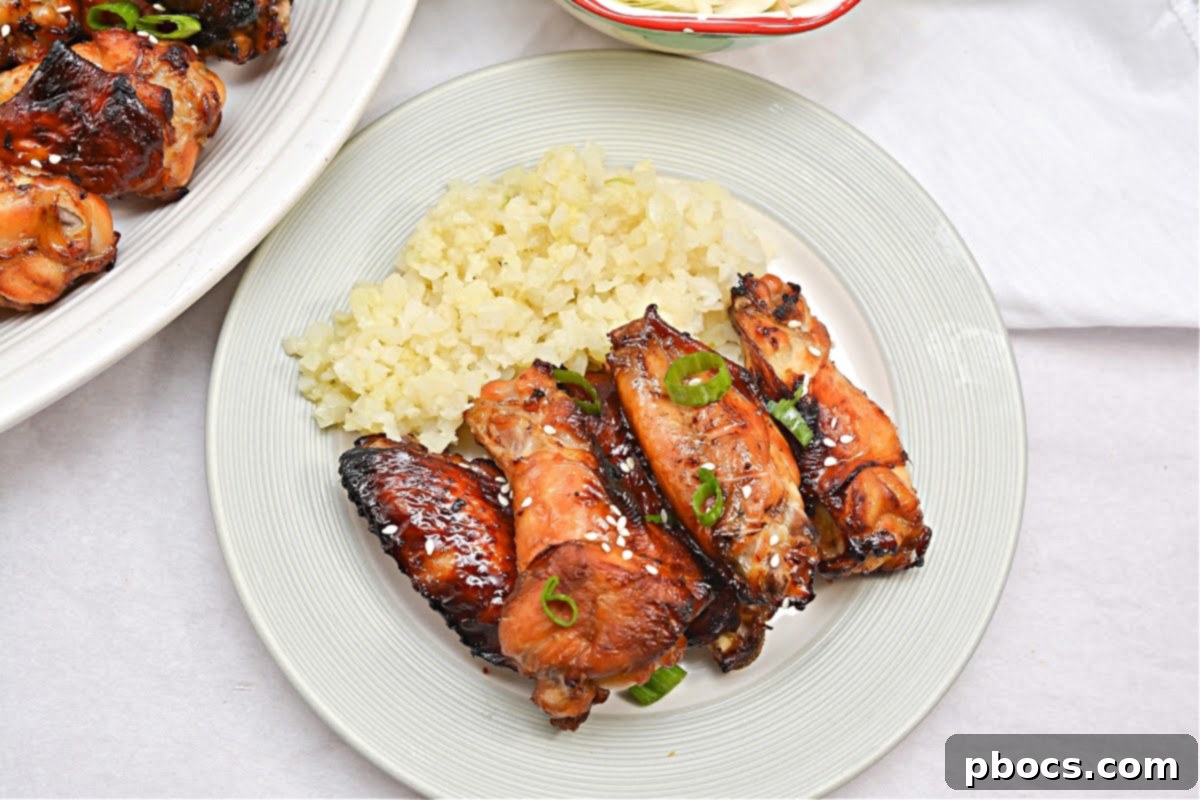 Keto Korean BBQ Chicken Wings - Another angle with side dish