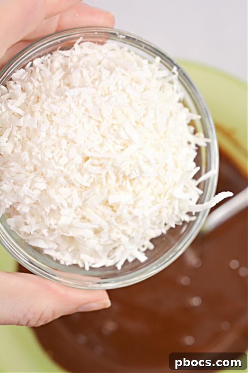 Mixing Coconut with Melted Chocolate