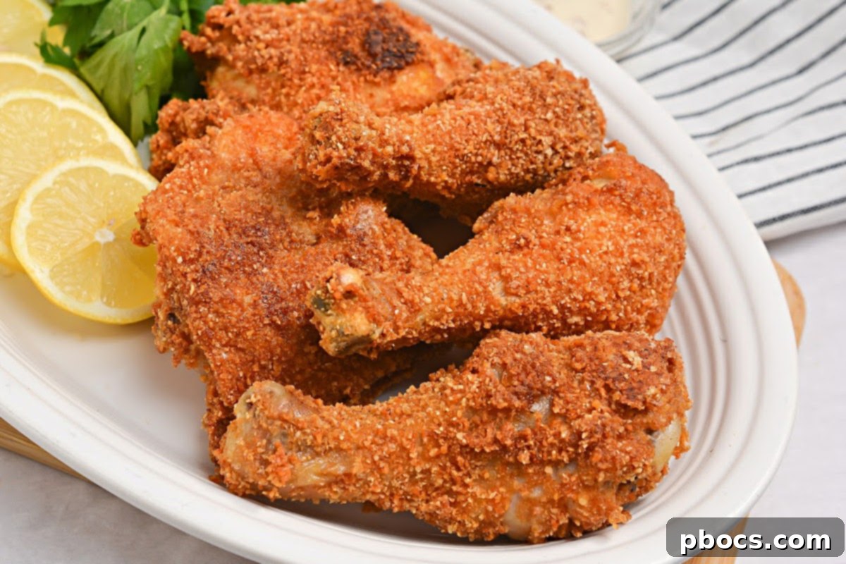 Step 8: Golden brown keto fried chicken resting on a wire rack