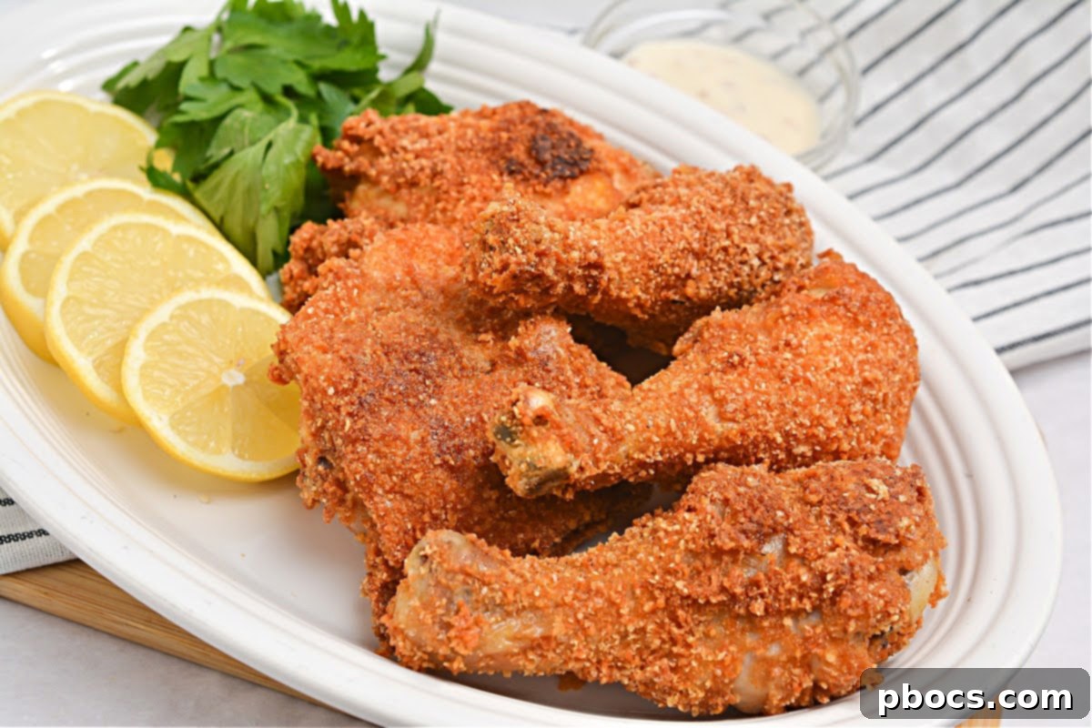 Keto Fried Chicken - Close-up of crispy fried chicken on a serving platter