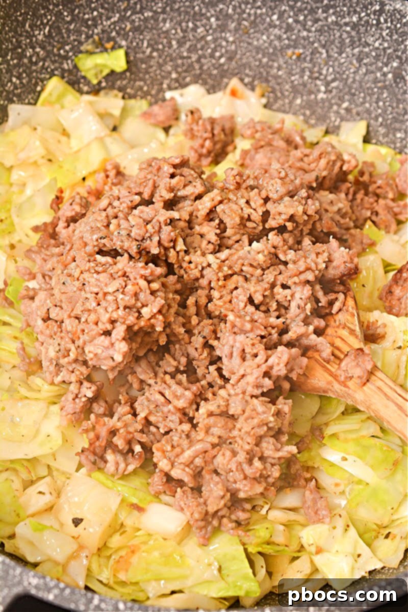 Keto Butter Fried Cabbage With Ground Sausage - Cooking Cabbage