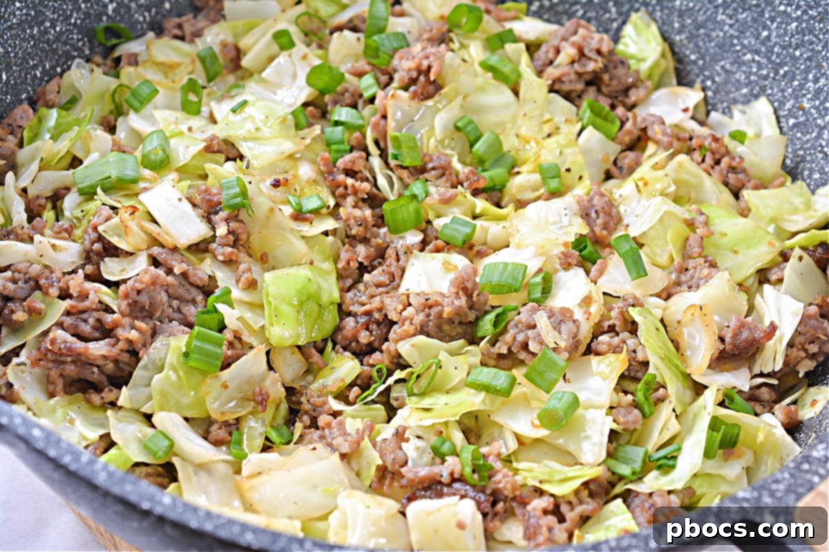 Keto Butter Fried Cabbage With Ground Sausage - Freshly Chopped Cabbage