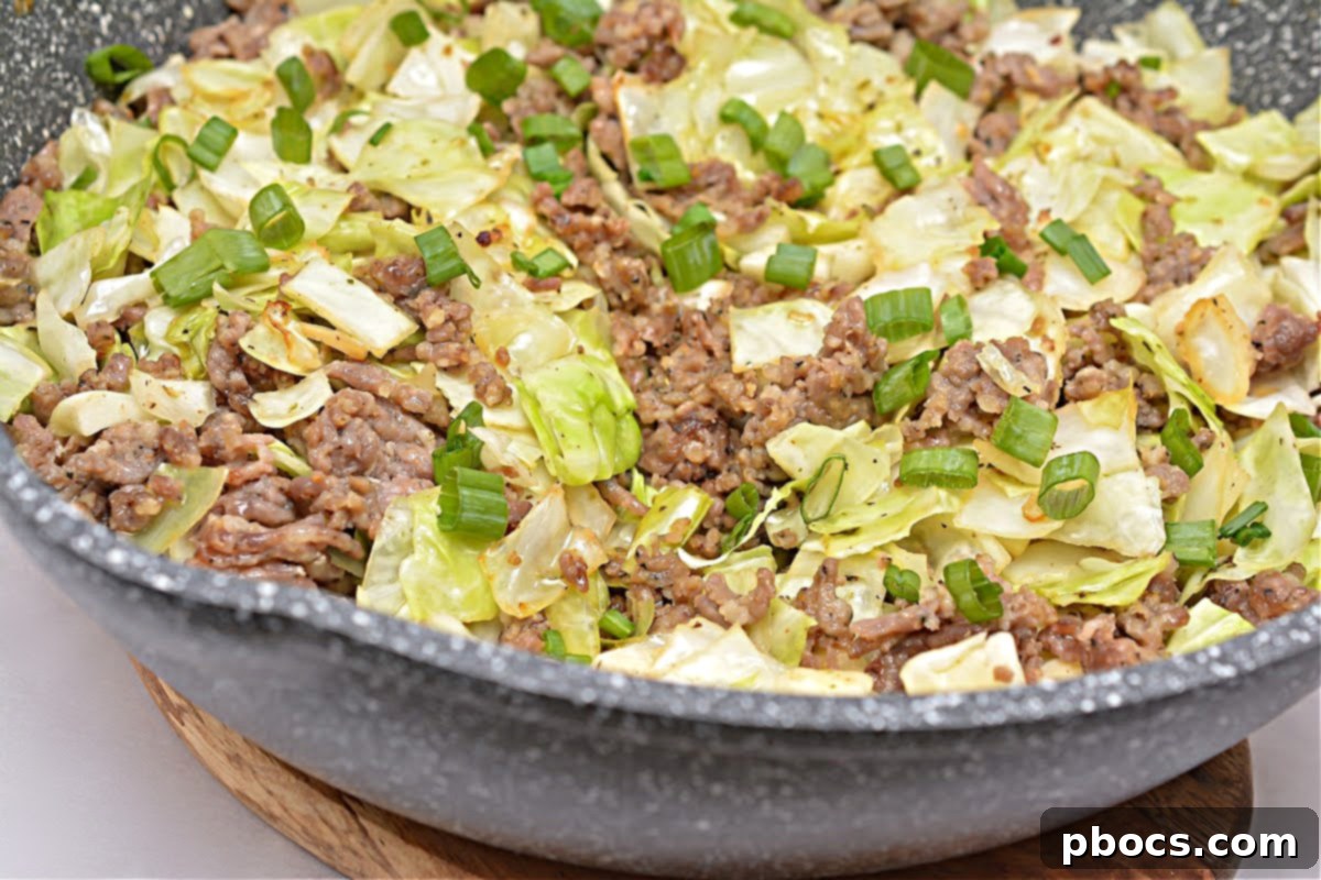 Keto Butter Fried Cabbage With Ground Sausage - Skillet Cooking