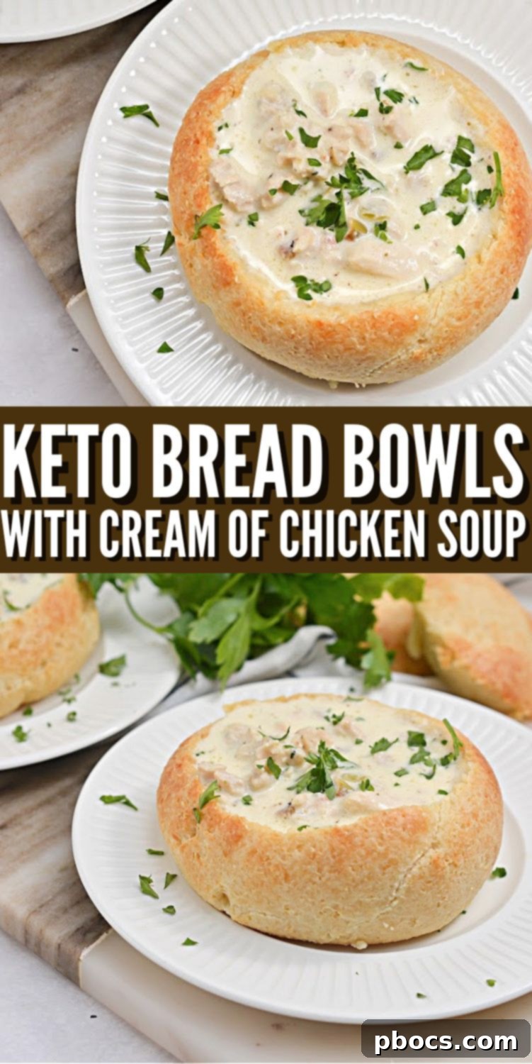 Keto Bread Bowl with Cream of Chicken Soup #ketobreadbowlswithcreamofchickensoup #breadbowlswithcreamofchickensoup