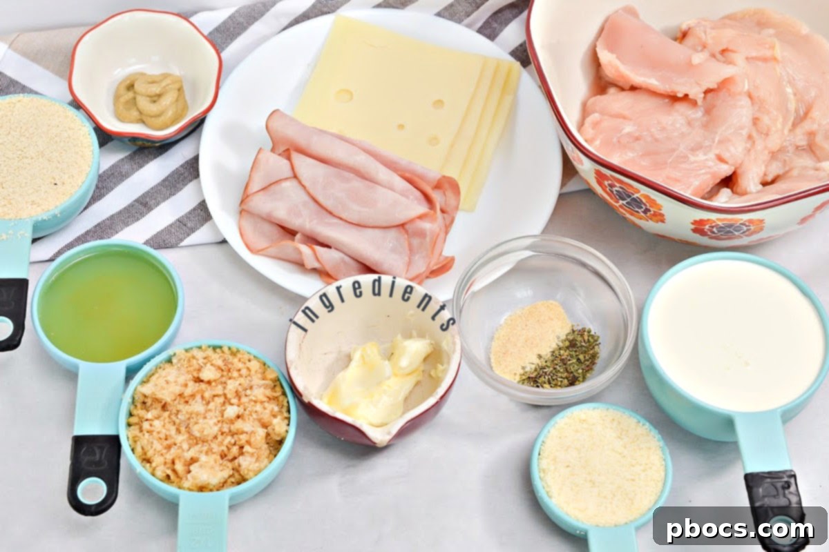 Ingredients for Keto Chicken Cordon Bleu Skillet ready for cooking