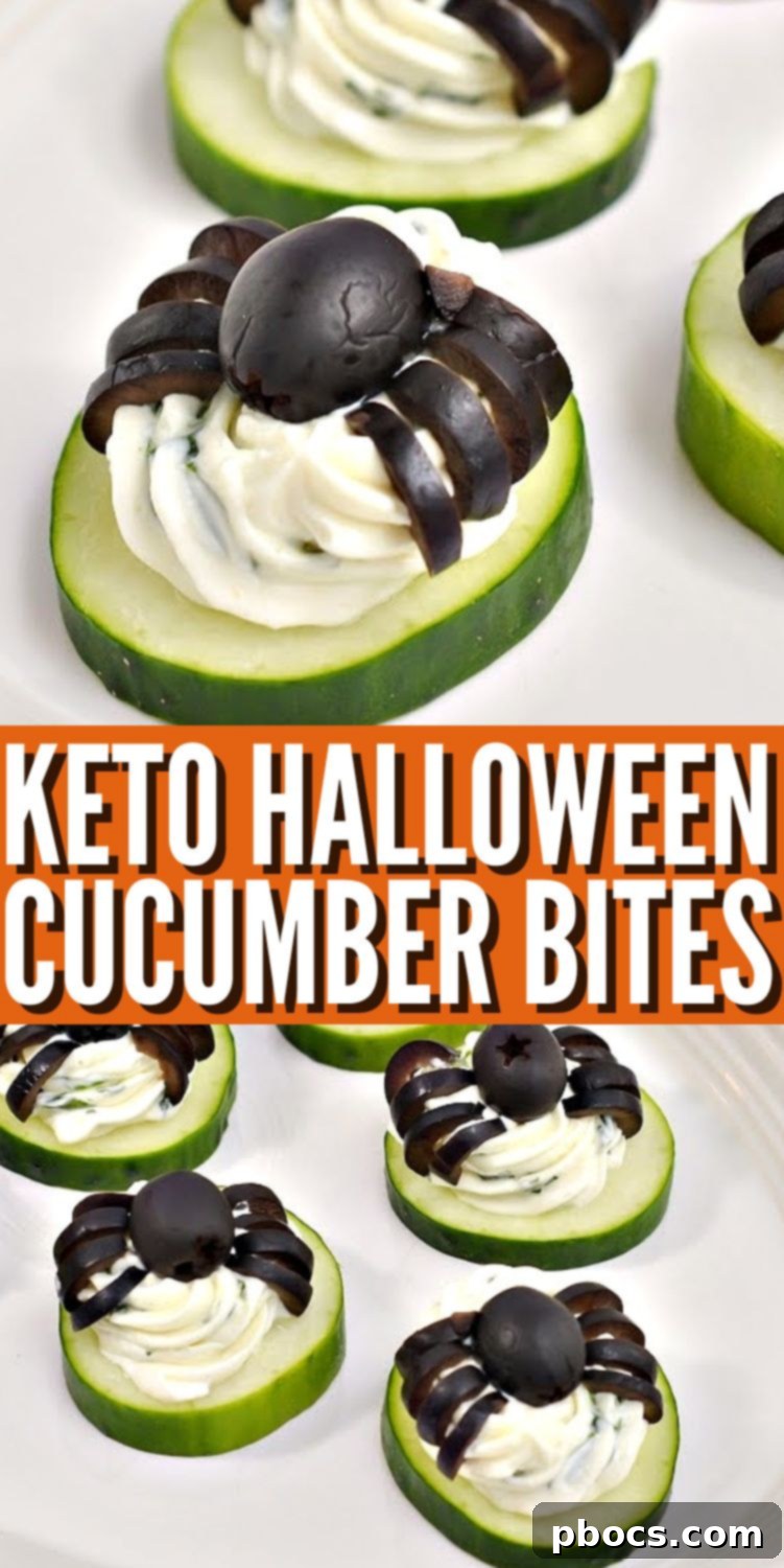 Keto Cucumber Web Bites 15 Pin for later: A large image of Keto Spider Cucumber Appetizer Bites