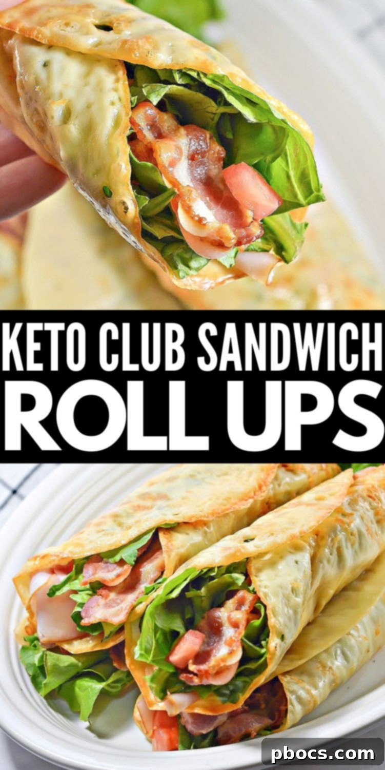 Keto Club Pinwheels 14 Keto Club Sandwich Roll Ups - Pinterest pin image.