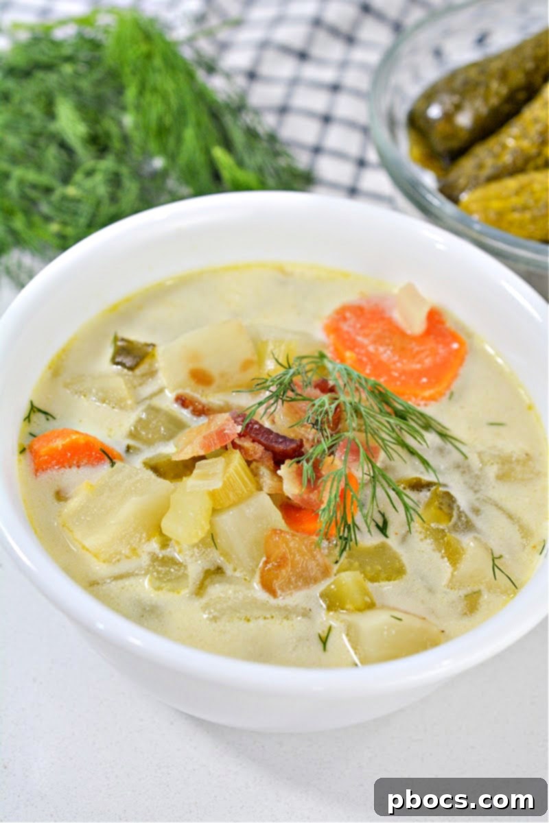Rich and Creamy Keto Dill Pickle Soup with Crispy Bacon Topping