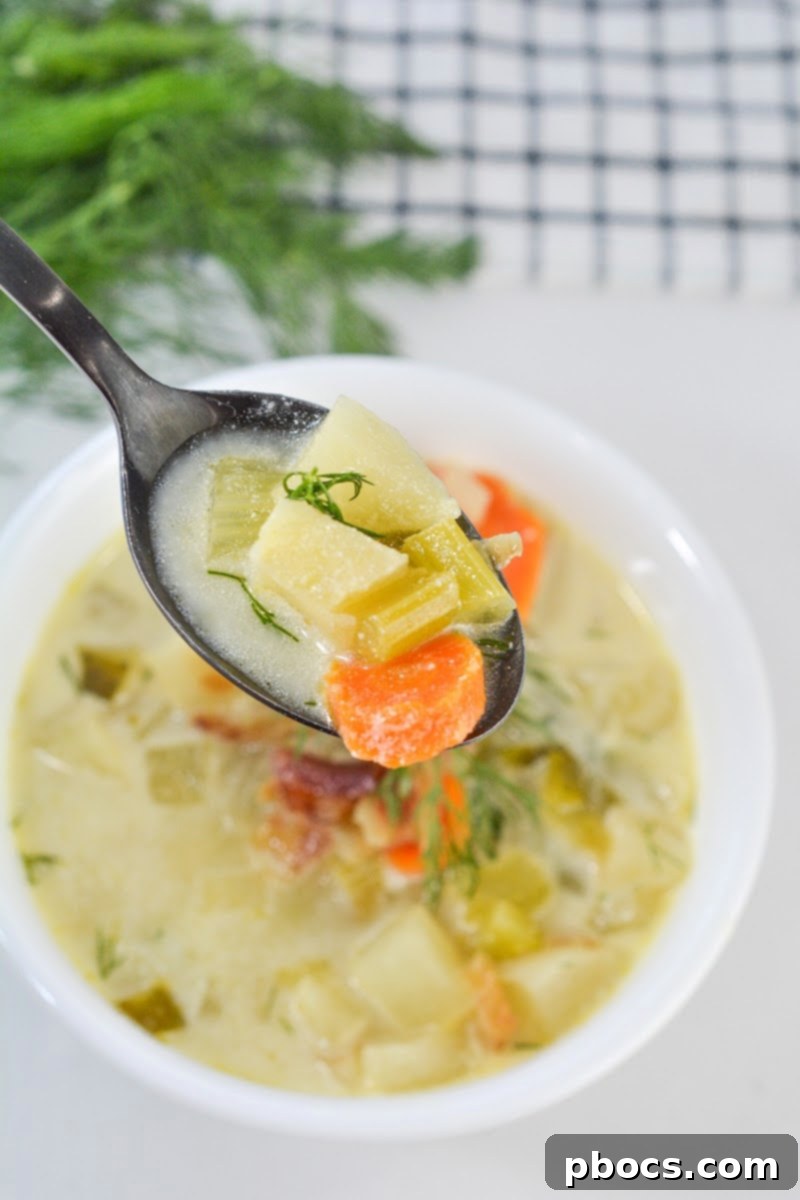 Dill Pickle Soup served with keto chaffle sticks