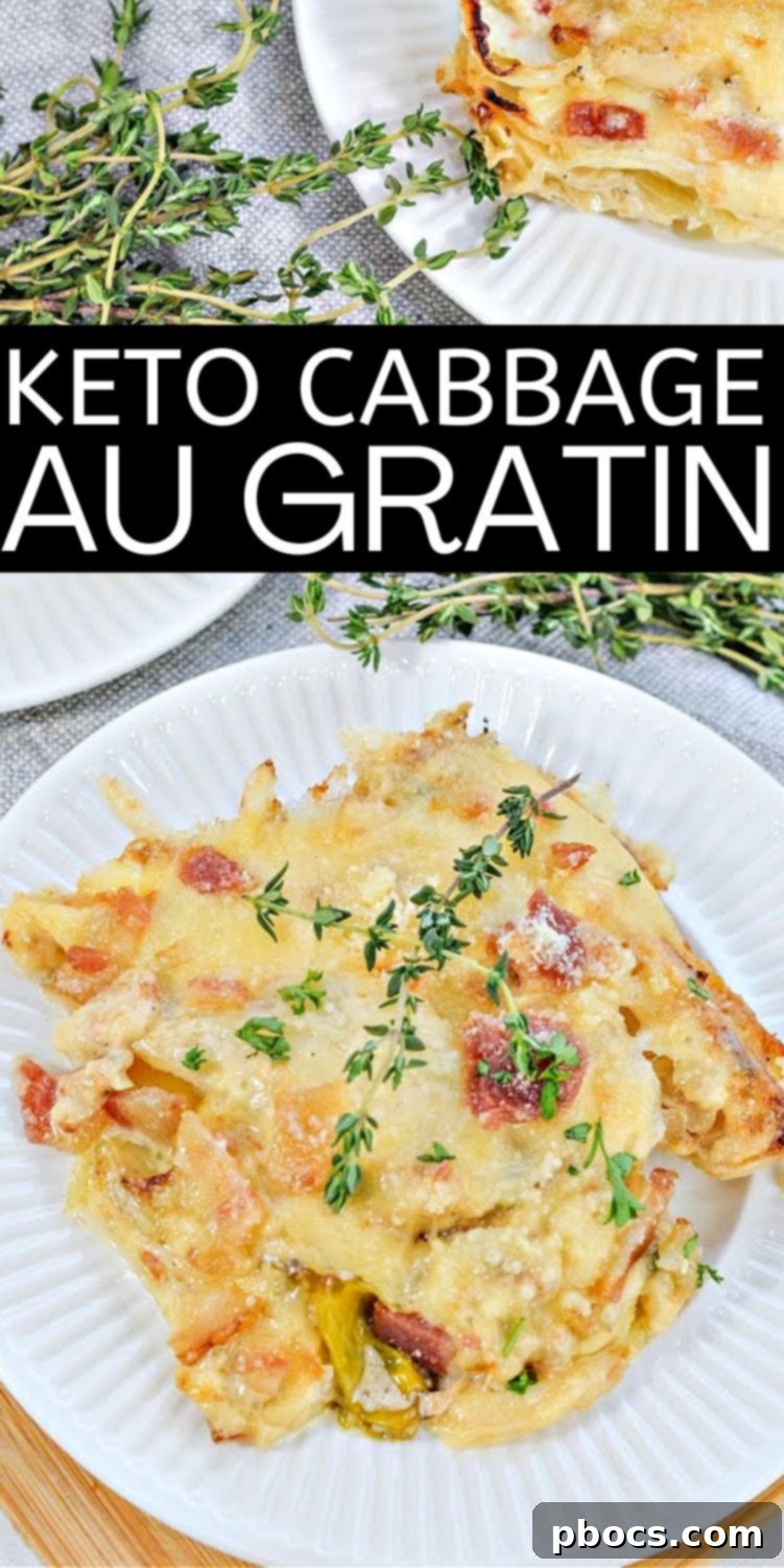 Pinterest pin for Keto Cabbage Au Gratin recipe