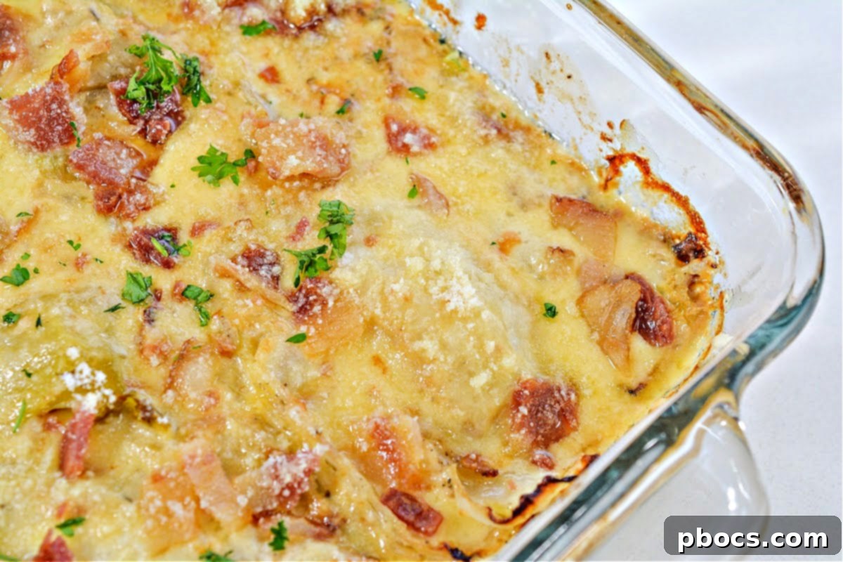 Close-up of golden brown Keto Cabbage Au Gratin with melted cheese