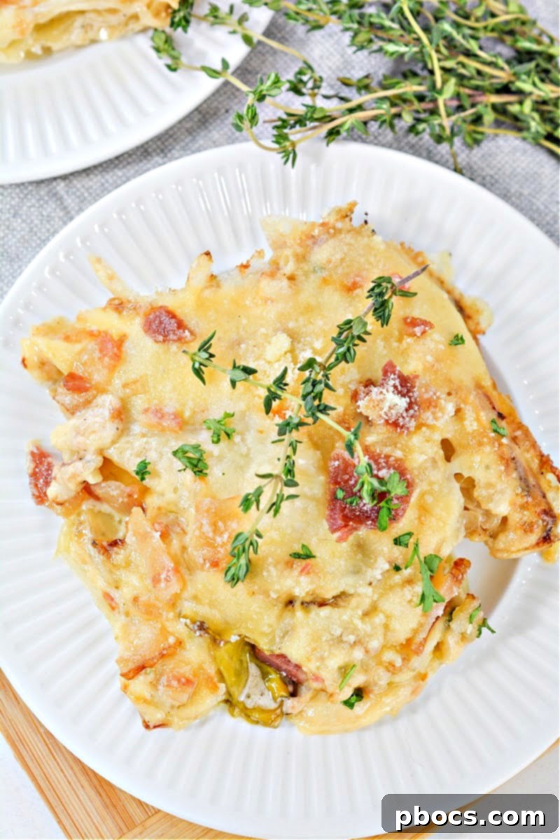 Freshly cooked Keto Cabbage Au Gratin with bacon bits