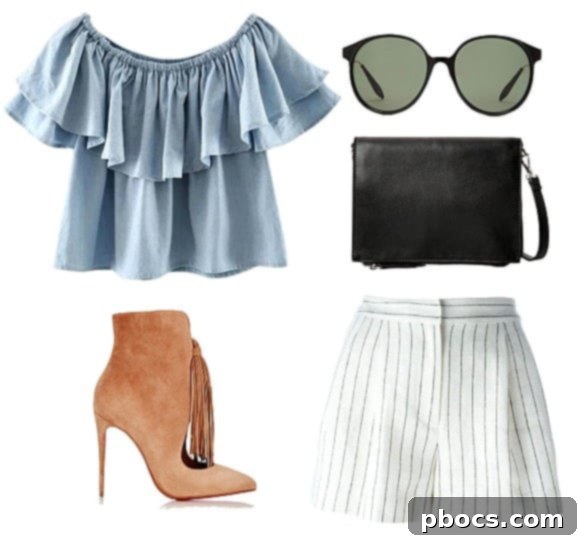 Elegant off-the-shoulder top styled for a sophisticated evening
