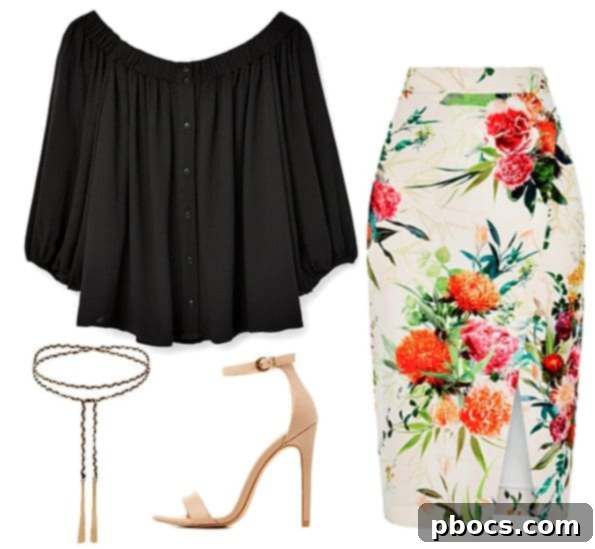 Bohemian style off-the-shoulder top outfit