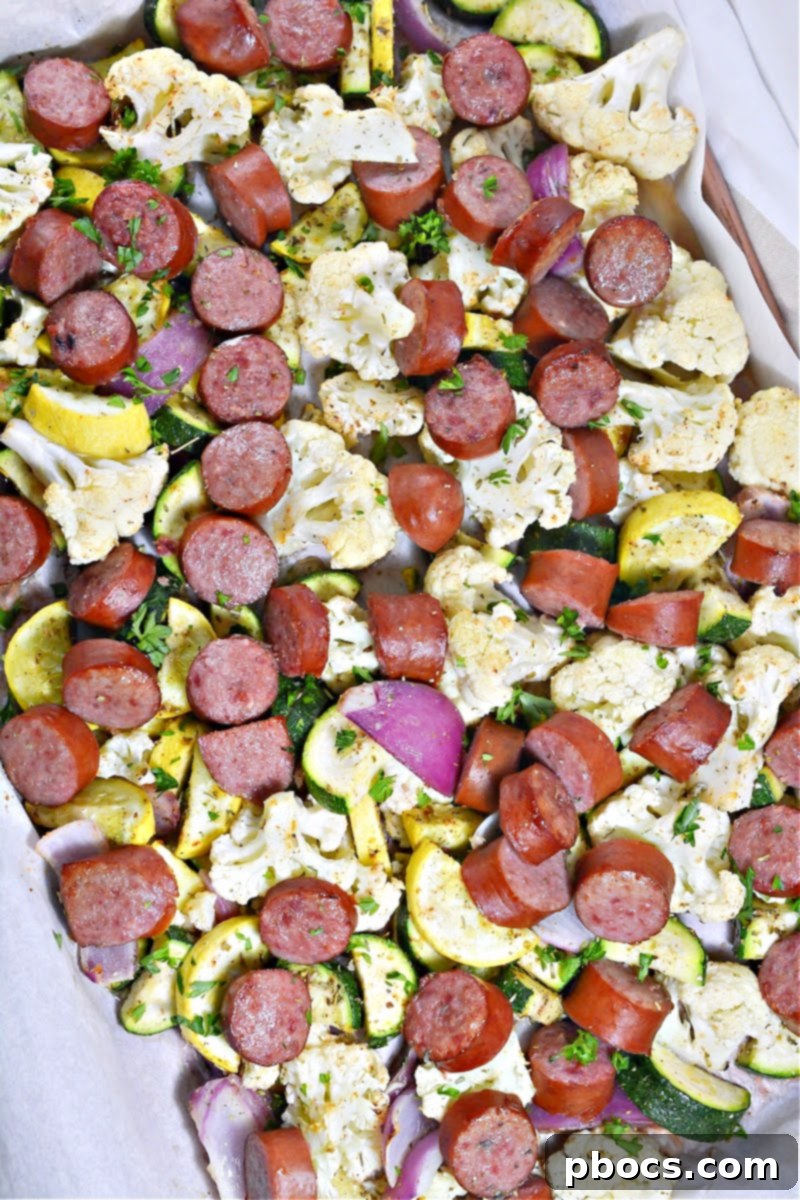 Low-Carb Sheet Pan Sausage and Veggies, a healthy and easy one-pan dinner idea