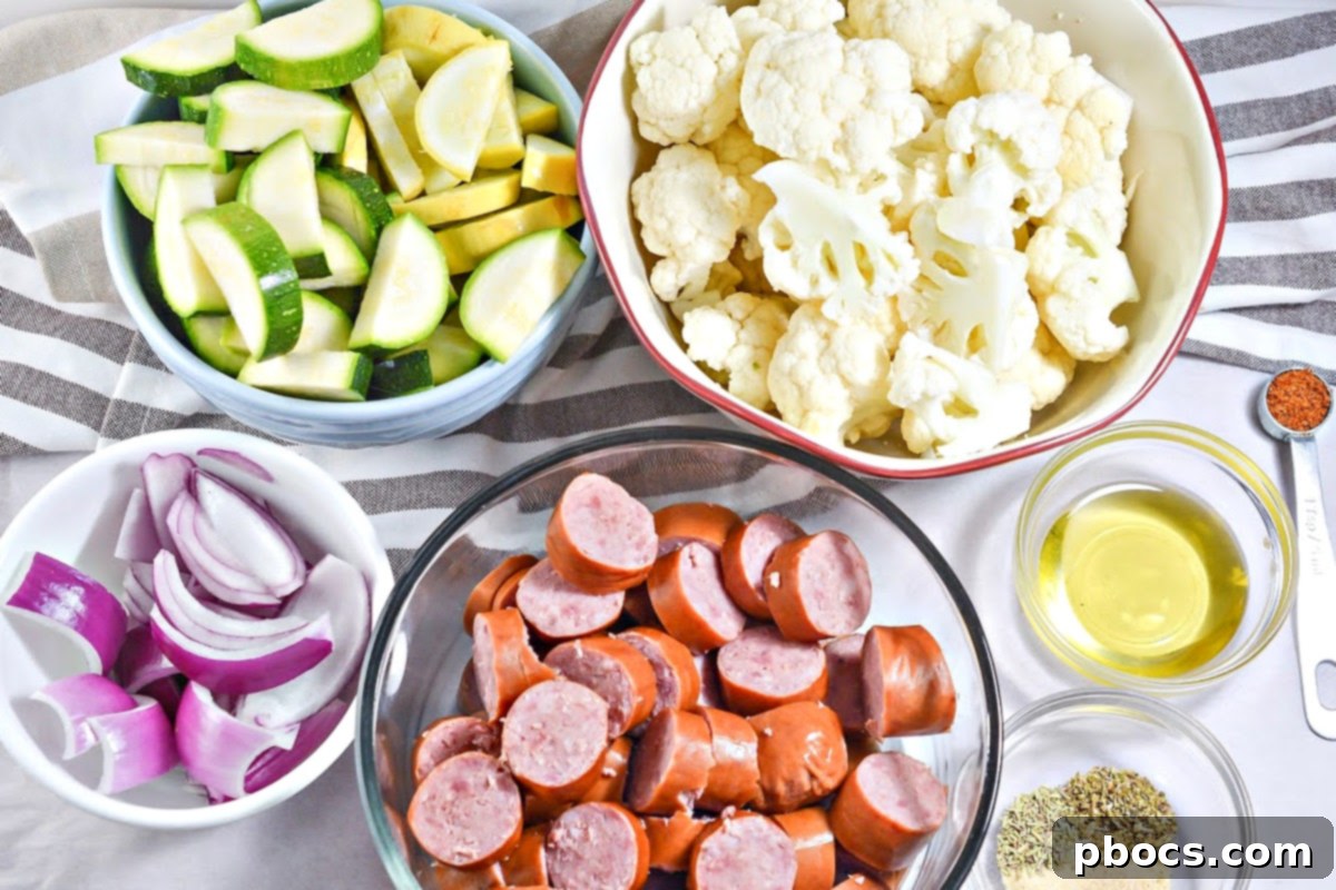 Low-Carb Sheet Pan Sausage and Veggies - Colorful assortment of vegetables ready for roasting
