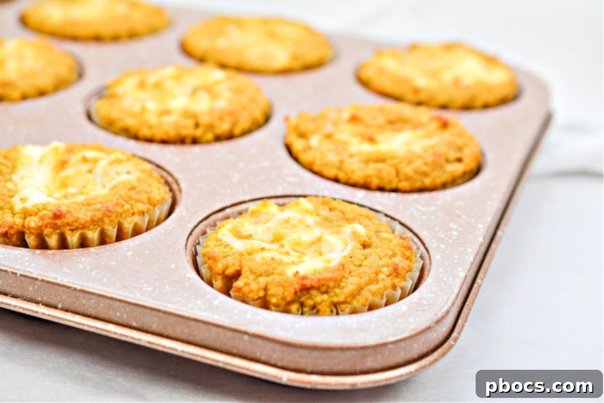 Keto Pumpkin Muffins with Cream Cheese Swirl 13 Baked Keto Pumpkin Cream Cheese Swirl Muffins fresh out of the oven