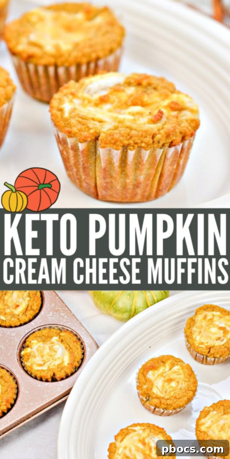 Keto Pumpkin Muffins with Cream Cheese Swirl 14 Keto Pumpkin Cream Cheese Swirl Muffins recipe pin for Pinterest