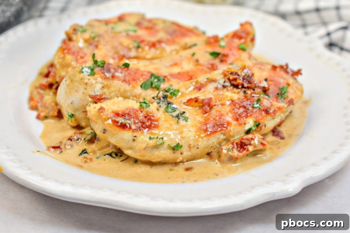 Creamy Tomato Basil Keto Chicken Skillet 3 Close-up of creamy tomato basil sauce simmering in a skillet