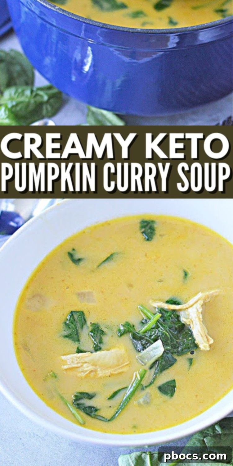 Pin for later: Creamy Keto Pumpkin Curry Soup with #creamyketopumpkincurrysoup and #pumpkincurrysoup hashtags
