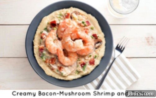 Creamy Bacon, Mushroom, Shrimp and Grits