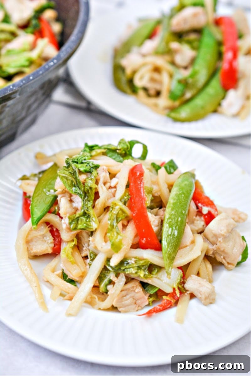 Low Carb Chicken Chow Mein plated with chopsticks, ready to be enjoyed.