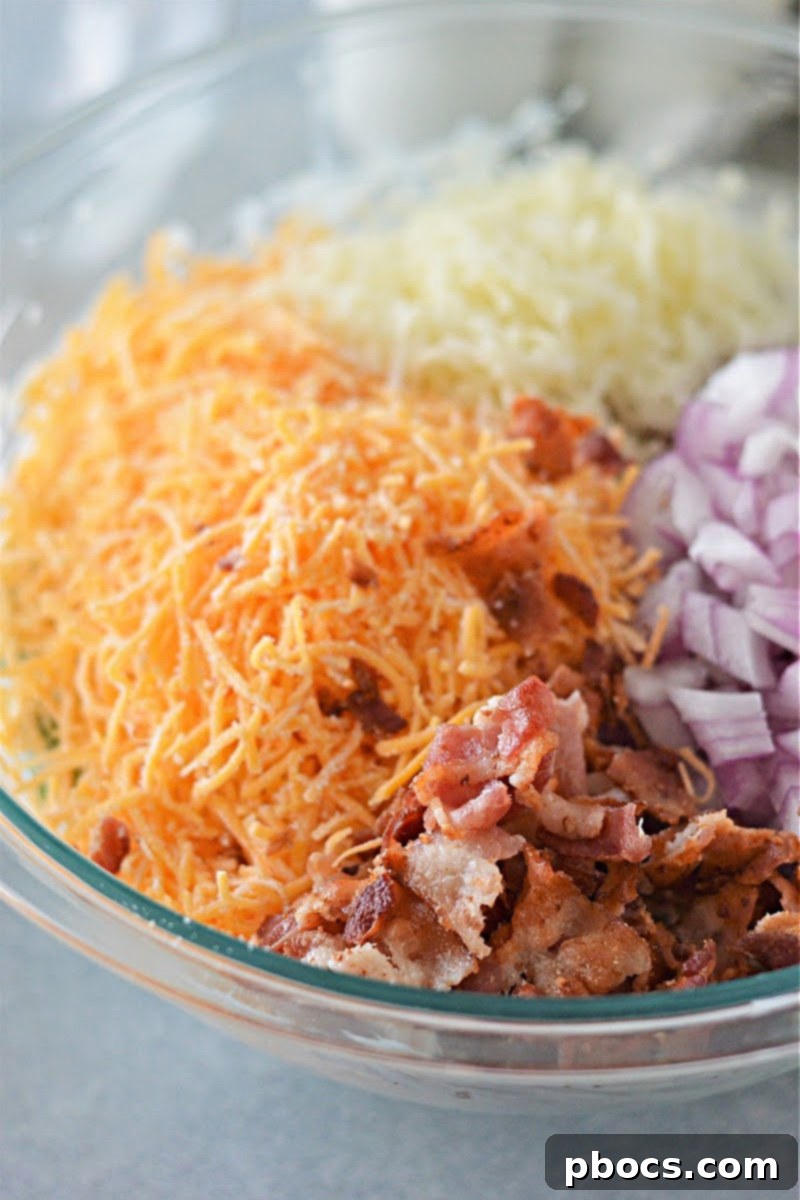 Keto-Friendly Pea Salad Delight 5 Various ingredients for a low-carb pea salad, including cheese and peas.